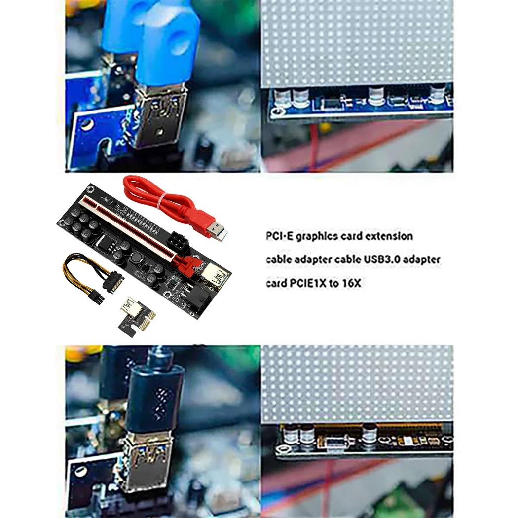 

VER011 PRO Riser Card PCI-E 1X To 16X USB3.0 6PIN Graphics Extension Cable With 10 Solid Capacitors B250 B75 BTC
