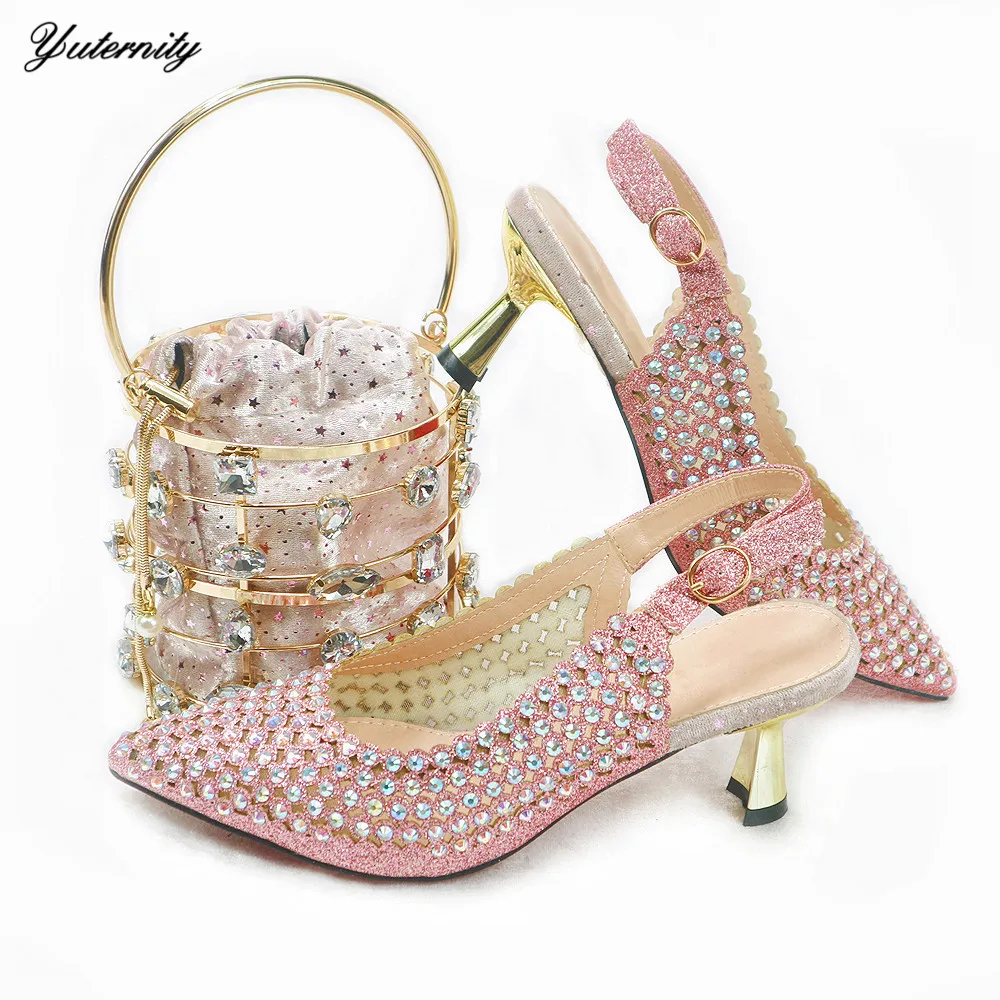 Italian Summer Shoes With Matching Bags Set Hot African Women Party Shoes And Bag Sets Pink Color Women Sandals And Purse Set