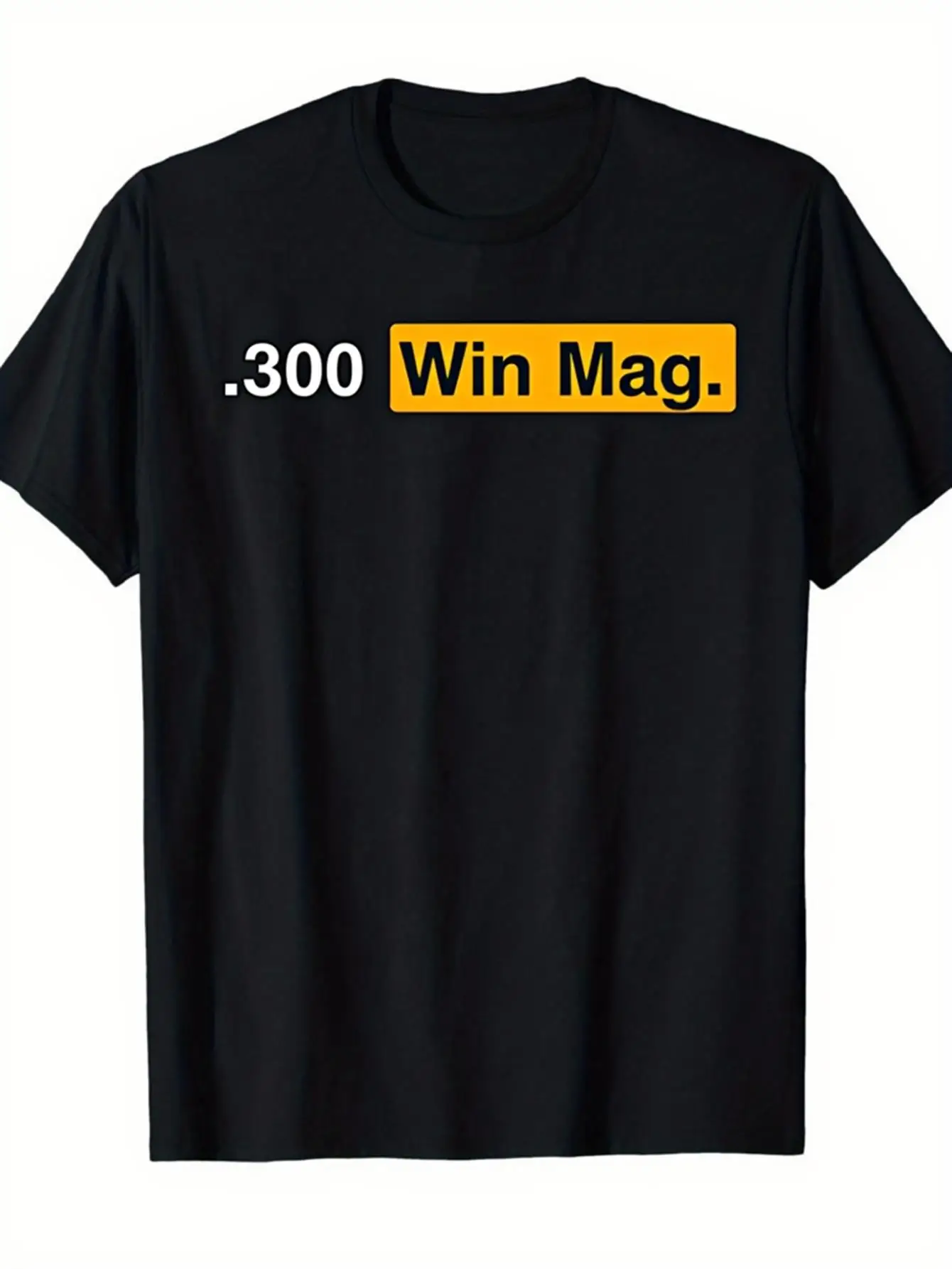 Men's Black 300 Win Mag Graphic T-Shirt Yellow Print Short Sleeve Crew Neck Tee Comfortable Stretch Fabric All-Season