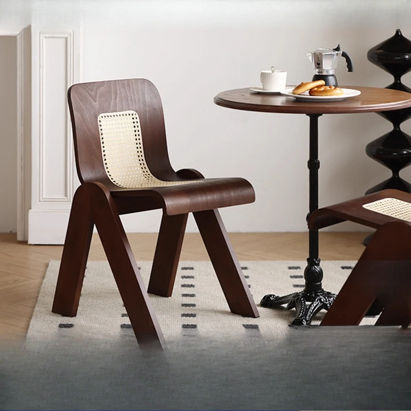 

Solid wood dining chair rattan home leisure chair wabi-sabi