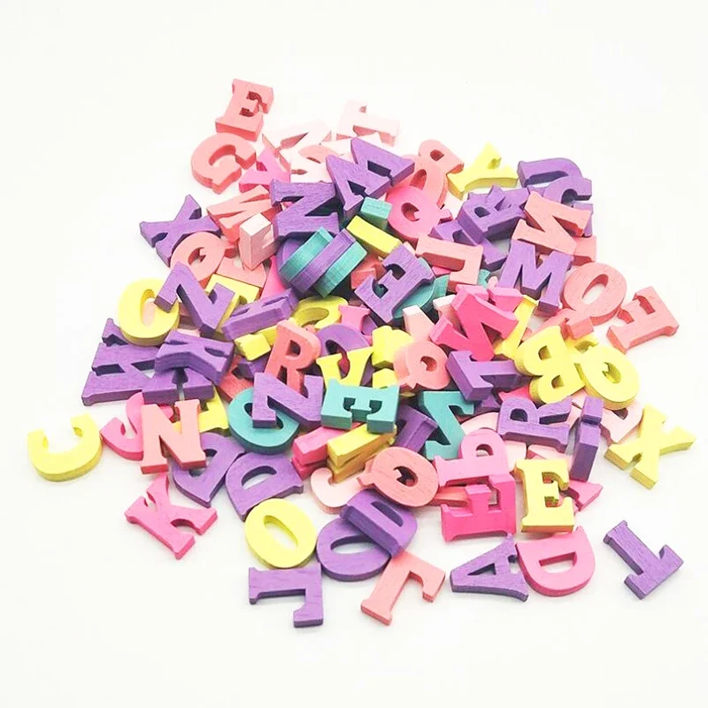 100Pcs Colorful 15mm Wooden Letters Alphabet Wood Slice Wall Decorative DIY Crafts Scrapbooking for Kids Home Accessories