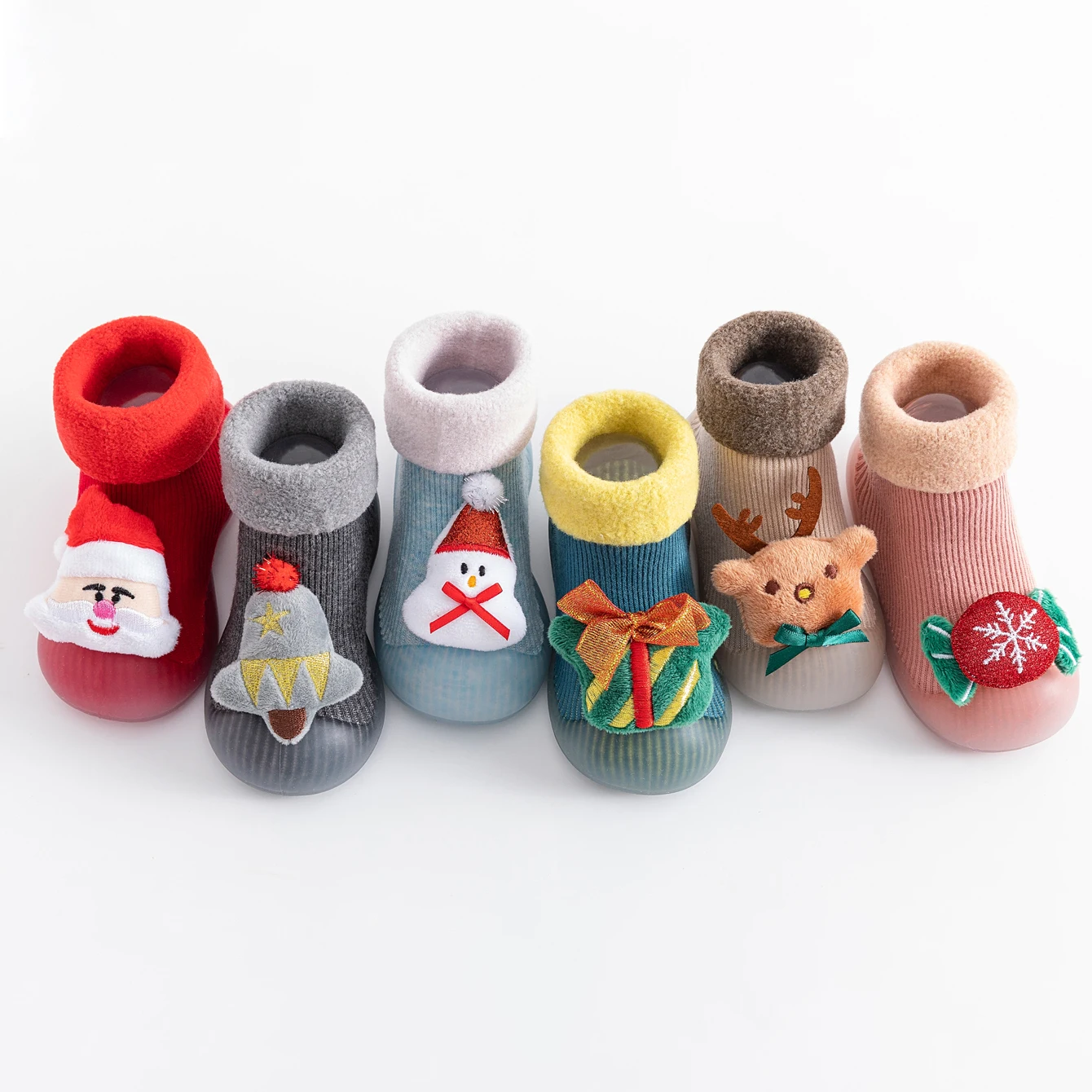 

Новогодний рождественский подарок, детские зимние пинетки для малышей, легкие теплые носки, нескользящая обувь для первых ходунков, напольная обувь