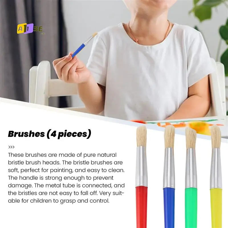 

A13E-9 Pcs No Spill Paint Cups Set With Paint Brushes And Paint Tray Palette, Paint Cups With Lids For Kids Art Painting