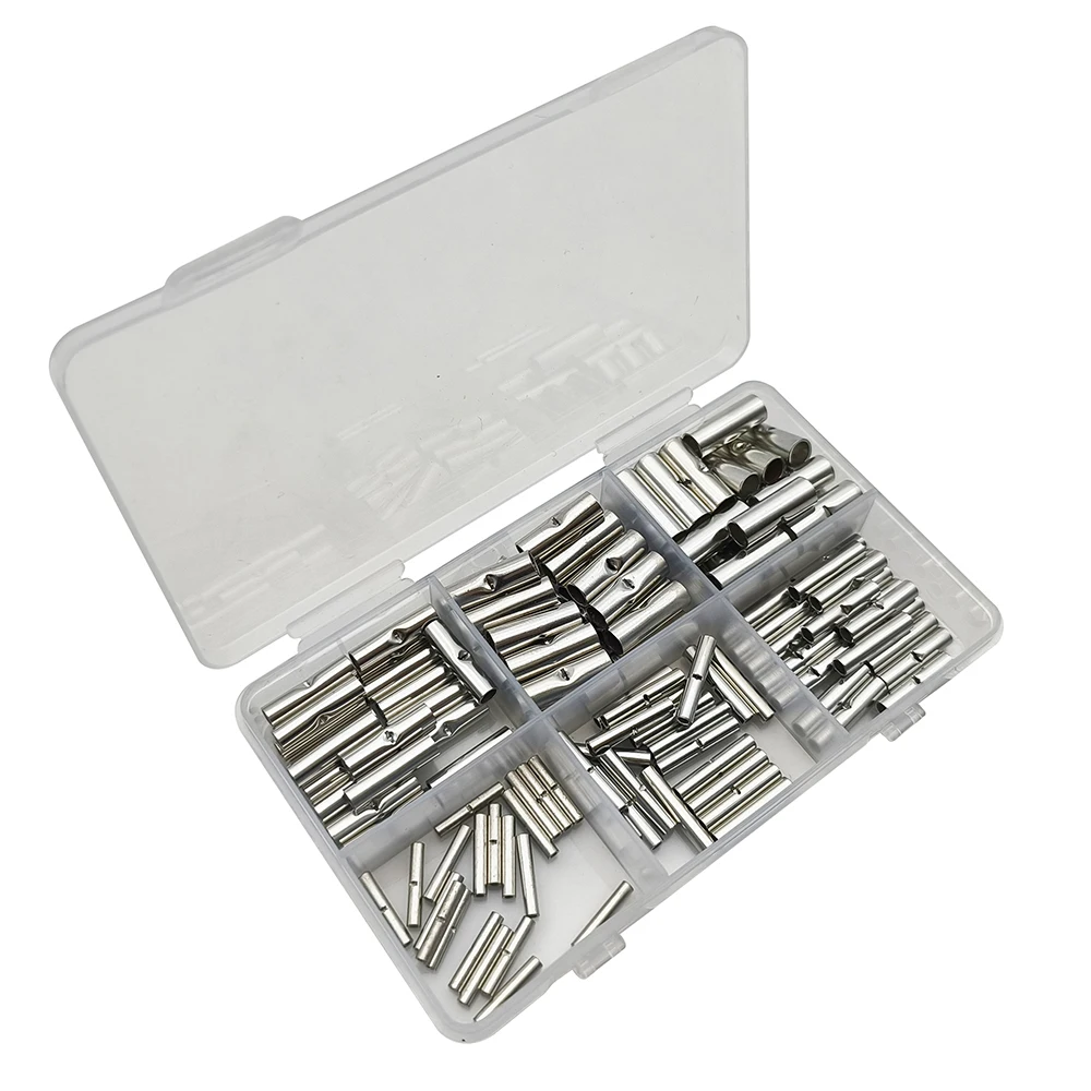 120Pcs/Box Butt Wire Connector Tinned Crimp Terminal Splice Tube Electrical Wire Sleeve Bare Terminals Tubular Butt 26-10AWG