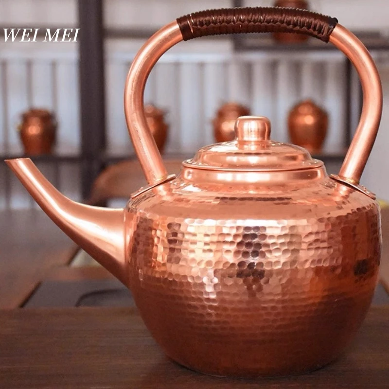 

Vintage Pure Copper Tea Pot,Large Capacity Camping 3 L Brewing Coffee Water Kettle,Handcrafted Woven Handle Pot Water Kettle