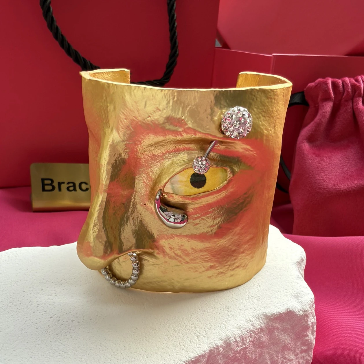 Fashion Facial Features Eye Brass Gold Plated Cuff Bracelet Luxury Jewelry Women High Quality Party Accessories