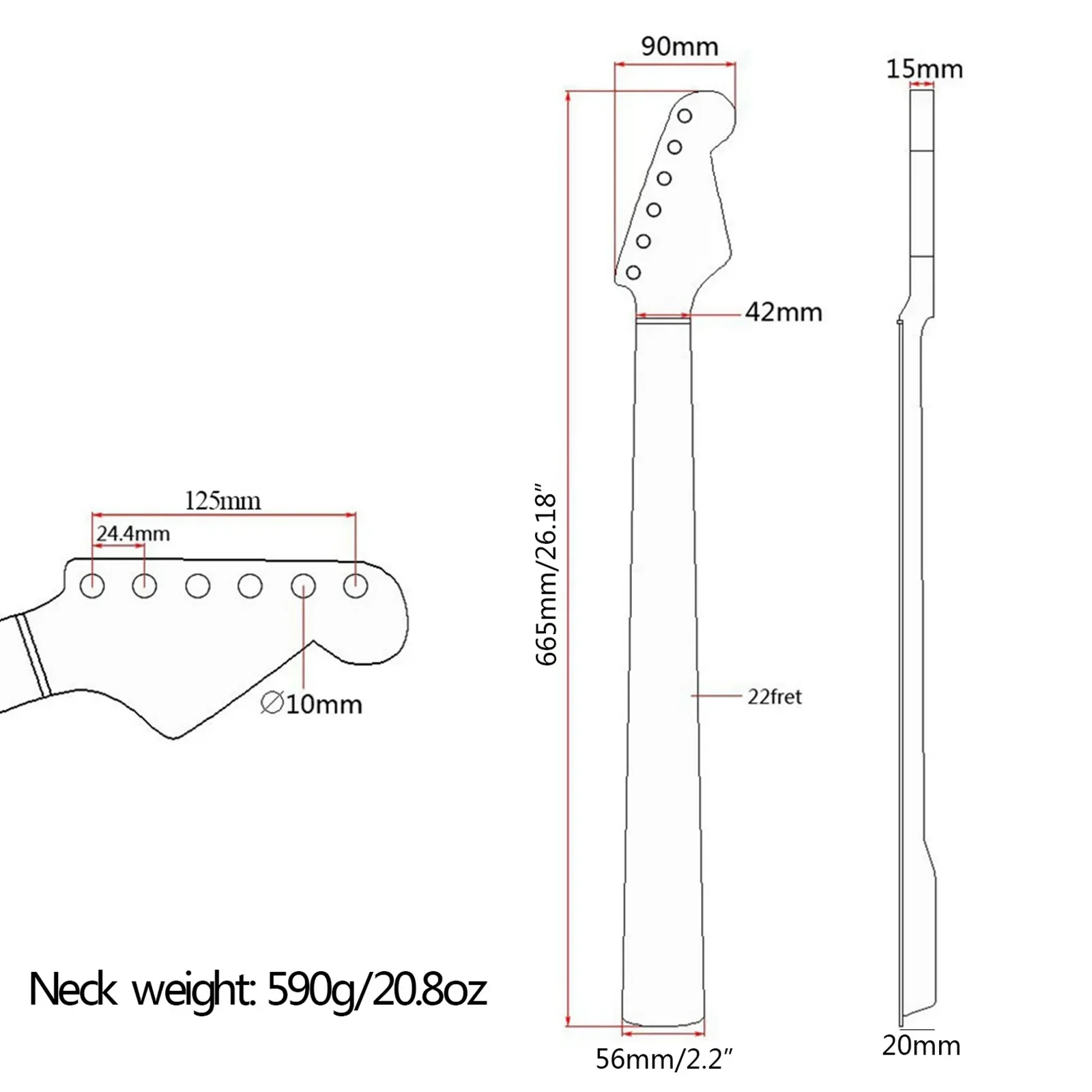 

2025 22 Fret Electric Guitar Neck Canadian Maple Handle Rosewood Fretboard ST Strap Midline