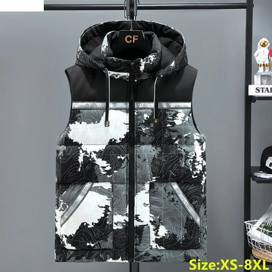 Plus Size 8XL Men's Camouflage Thicken Hooded Vests Winter Warm Sleeveless Down Cotton Vest Jacket Male Outdoor Casual Waistcoat