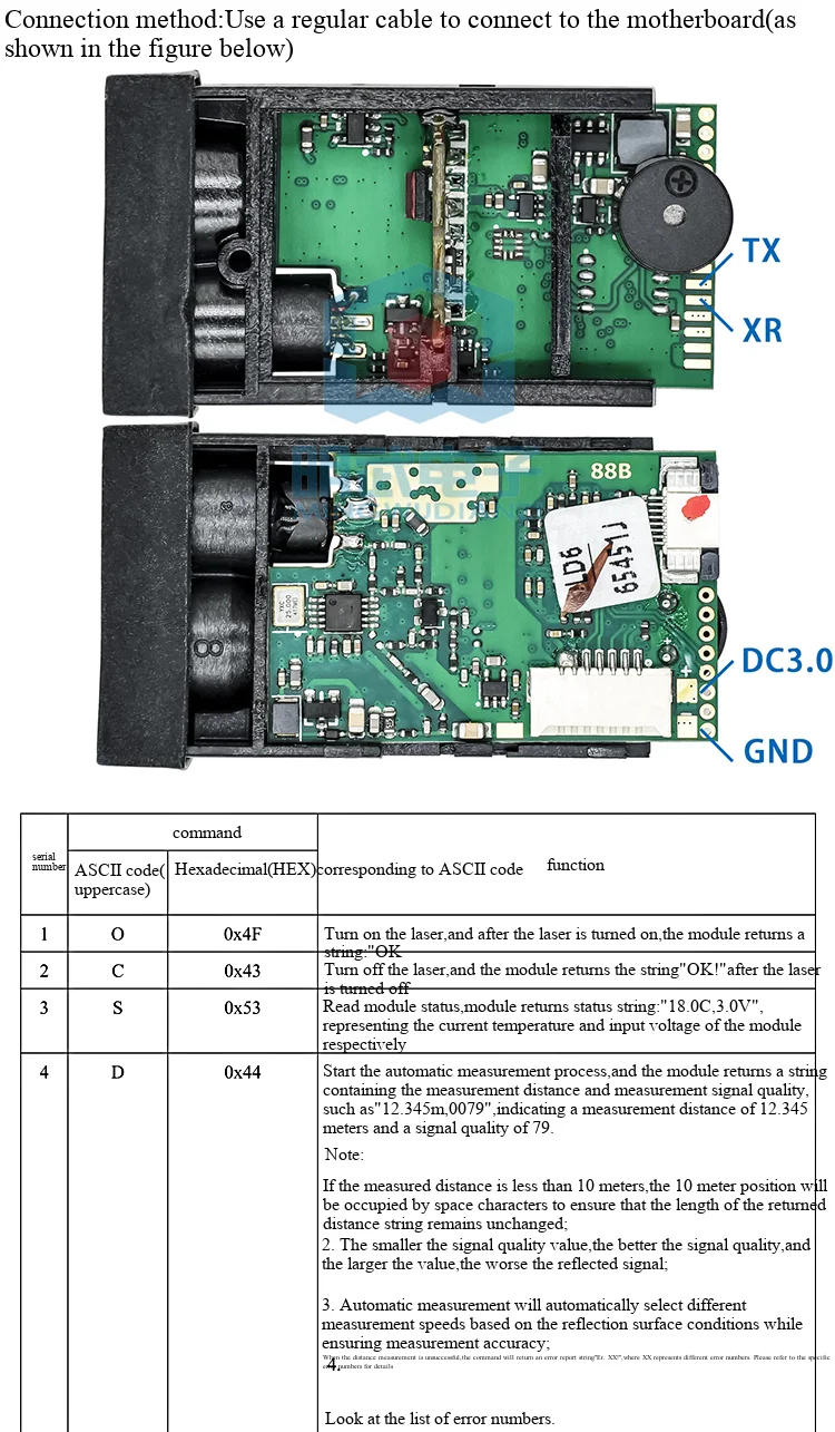 50-Meter-Laser-Entfernungsmessmodul-Sensor TTL-Pegelanbindung Mikrocontroller zu RS232 485 serieller Anschluss für Sekundärentwicklung – Detail 6