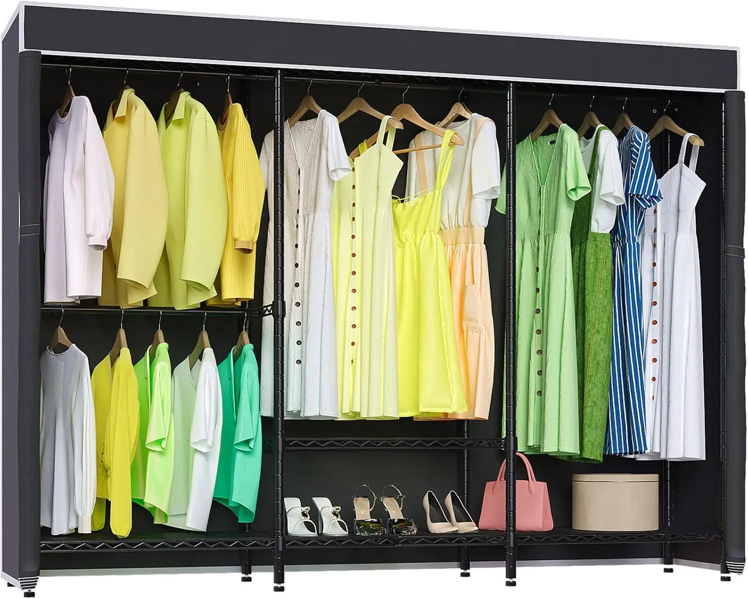 

H8 Garment Ra With Cover, Portable Closet For Hanging Clothes, Heavy Duty Clothes Ra Wardrobe Closet Organizer And Storage, Bla