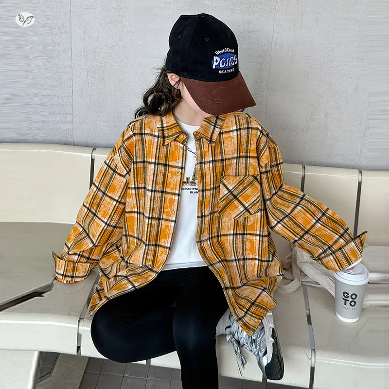 Teen Kids Shirt Girls Red Plaid Shirt 2025 Autumn Long Sleeve Trendy Casual Versatile Top Stylish Checkered Blouse for Children - Image 6
