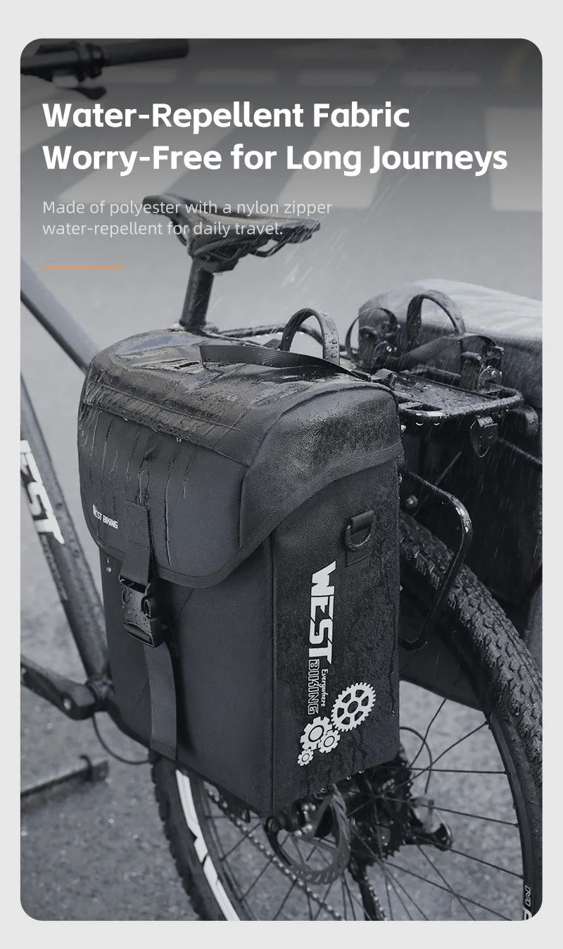 WEST BIKING 16L Wasserdichte Fahrrad-Gepäckträgertasche Große Kapazität Fahrrad-Gepäckträger-Tasche mit Schnellverschluss-Clips für Rennräder – Detail 6