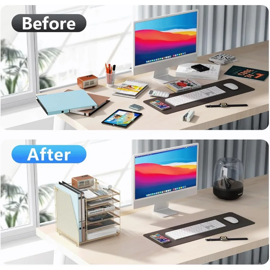 Organizador de papel de 6 niveles con revistero y organizador de archivos para escritorio Accesorios de oficina dorados y solución de almacenamiento para espacio de trabajo Id