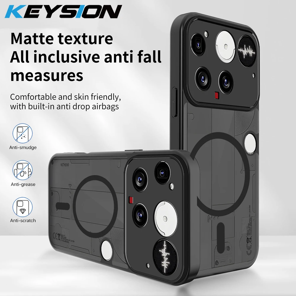 

Магнитный чехол для телефона KEYSION Nothing Phone 3, силикон + ПК, матовый полупрозрачный противоударный чехол для телефона Nothing 3