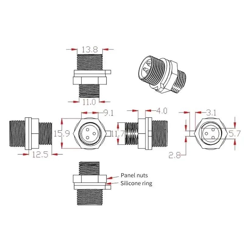 مقاوم للماء M14 الطيران التوصيل المقبس IP67 4-7 مللي متر 2 3 4 5 6 7 8 دبوس في الهواء الطلق LED كابلات الموصلات لحام ذكر أنثى لوحة موصل #4