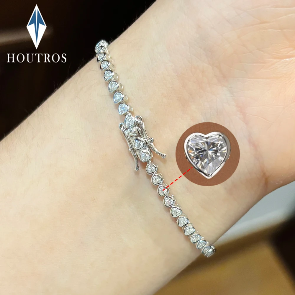 

Bezel Set 3mm Heart Cut Moissanite Tennis Bracelet for Woman 925 Sterling Silver Heart Diamond Bracelet Party Fine Jewelry Gift