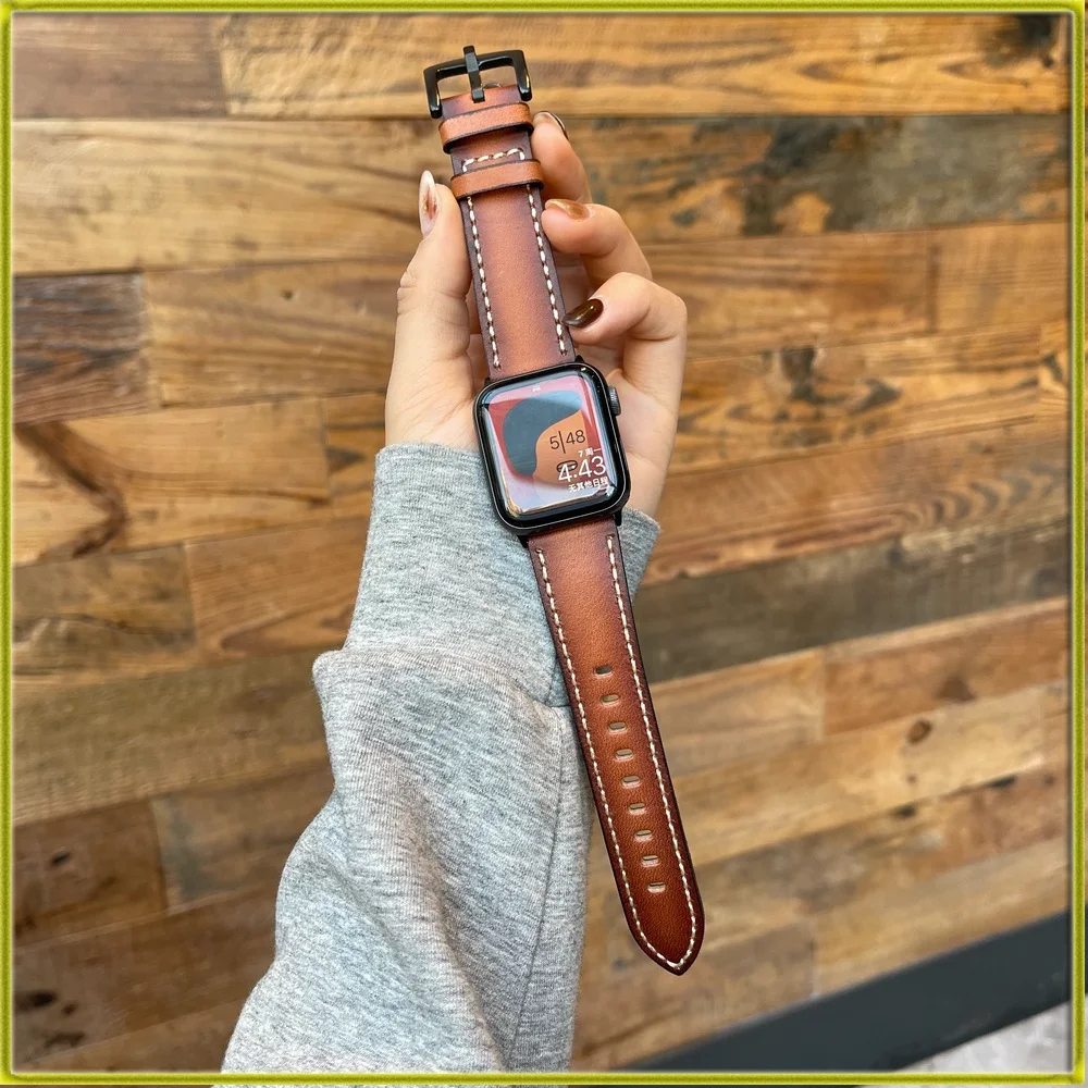 

Кожаный браслет, новый ремешок для часов Apple Watch, винтажный джинсовый кожаный ремешок со сломанным узором для iwatch7123456