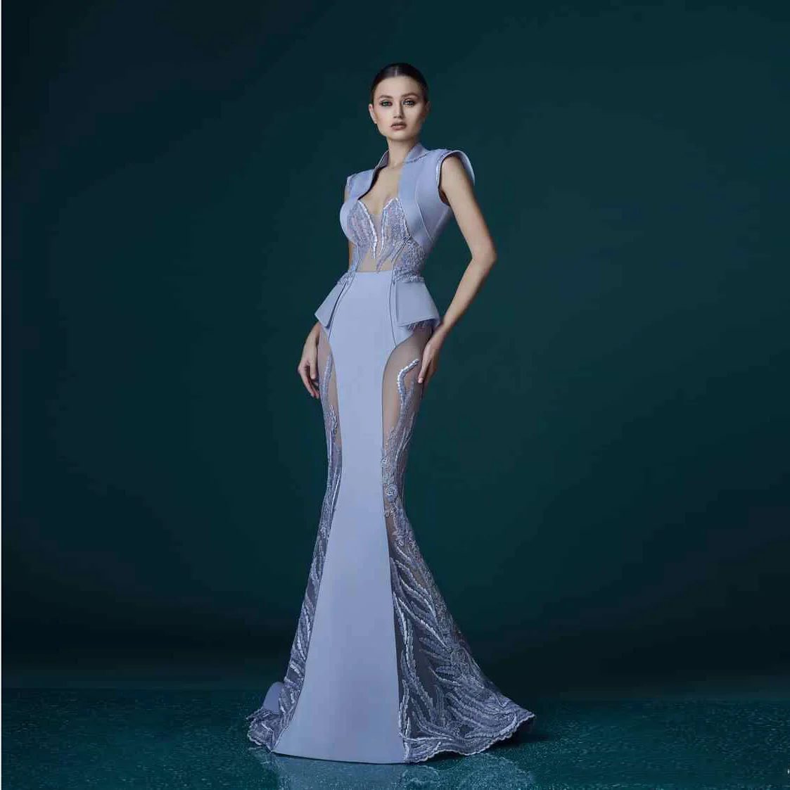 

Matte Fabric Formal Prom Dress Applique Floor Length Arabic Women Maxi Dress Sheer Backless Party Dresses Handmade High Fashion