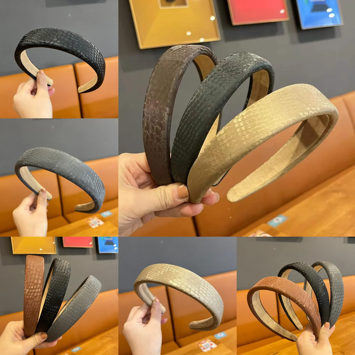 

Plaid Leather Headband Soft Sponge High Crown Non-Slip for Women Girls Daily Outdoor Elegant Styling Hair Accessories Headwear