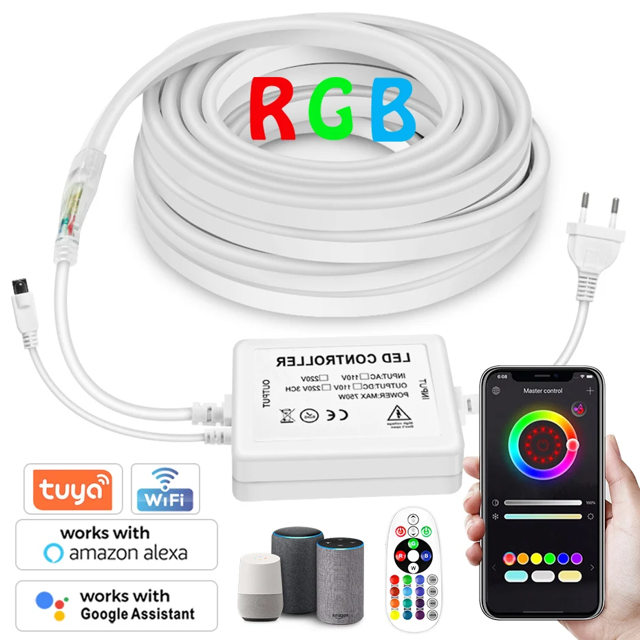 220V pasek Neon LED RGB światła ściemniacz do taśm LED 5050 IP67 elastyczny taśma LED zdalnego/Bluetooth/Tuya inteligentne WiFi pracy z Alexa