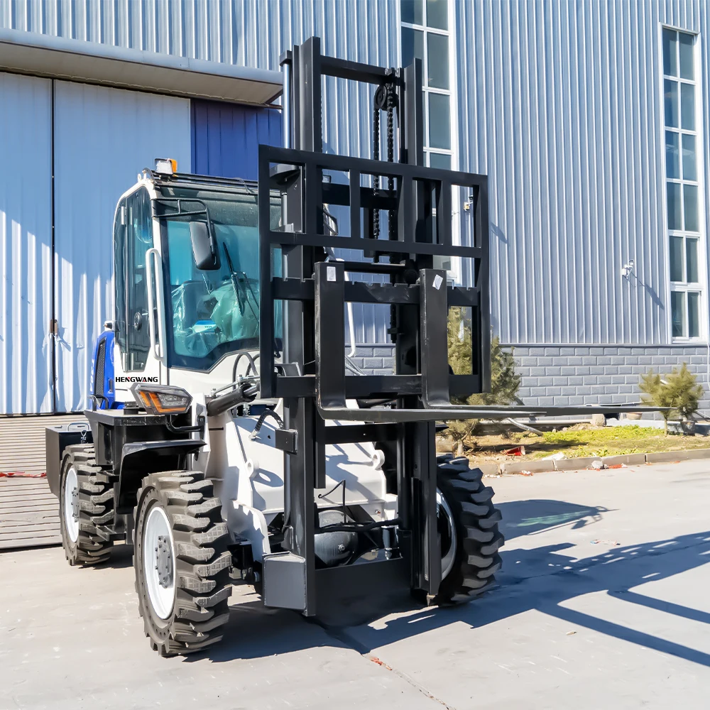 Off-road Wheel Forklift Diesel Engine All-terrain Off-road Small Forklift Engineering 3 T Diesel Forklift Support Customization