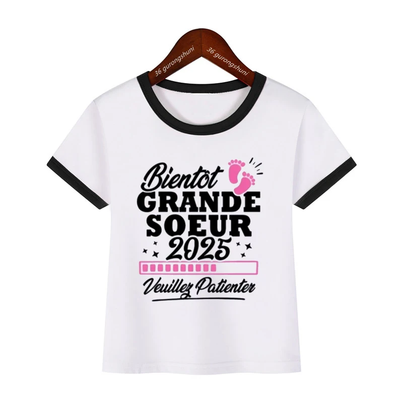 France Big Sister 2025 Please Wait A Moment Print Girls T-Shirt Casual Short Sleeve Child Tee Top Summer Kids Tshirt Tops