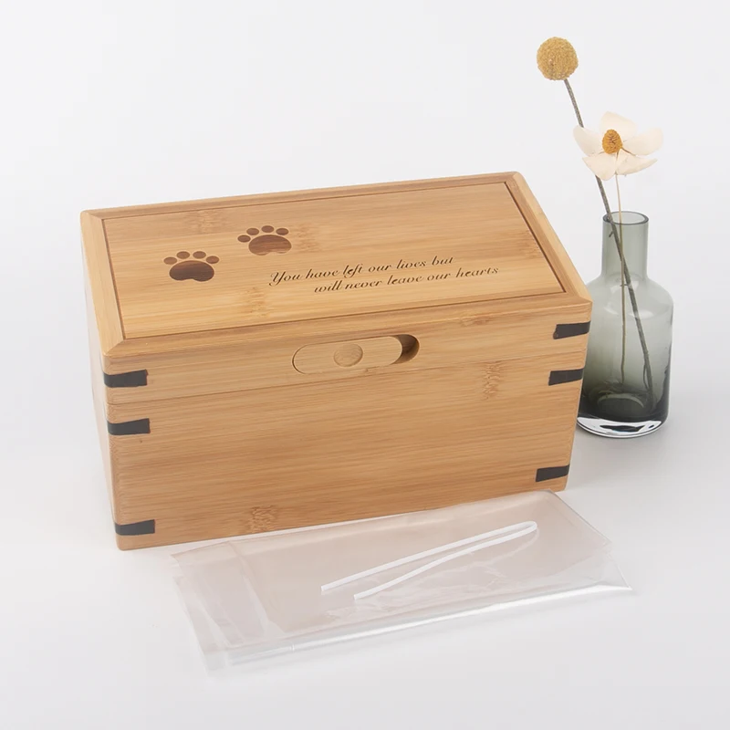 

Cremation urn Bamboo urns box paw design for pet cremation Ashes biodegradable bamboo casket pet urn