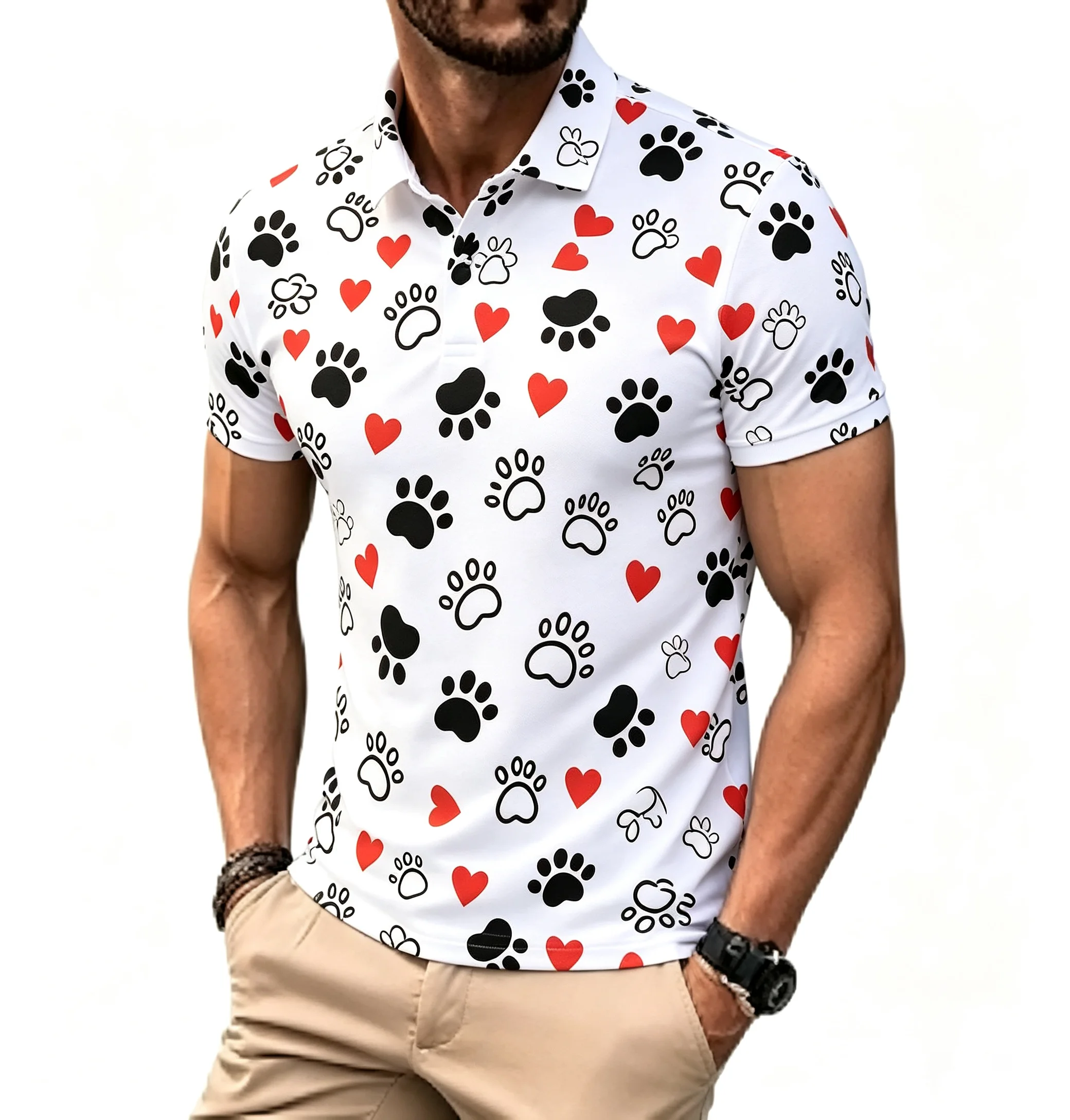 Men's short sleeved lapel T-shirt with a casual lapel pattern suitable for men's daily life