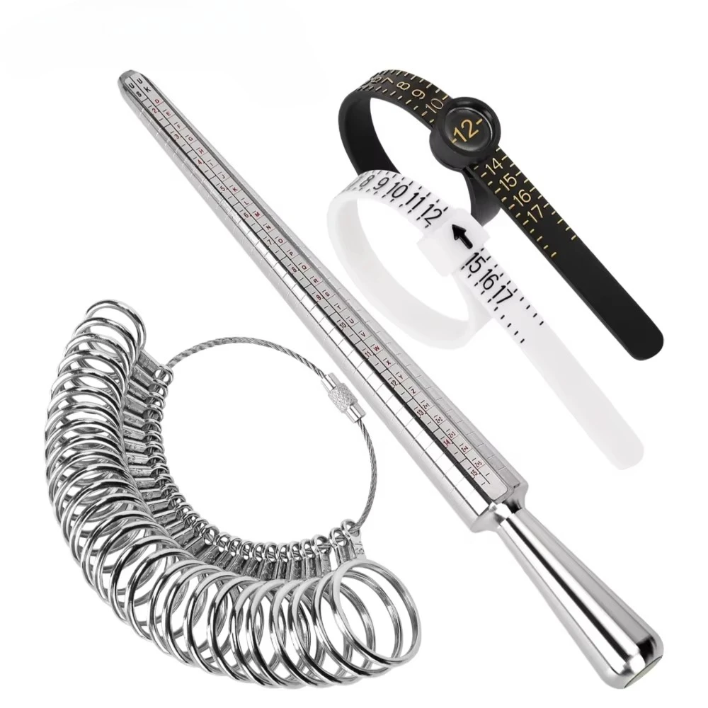 Ring Sizer Measuring Kit Ring Mandrel 27PCS Steel US Size 0-13 with 2PCS Reusable Finger Gauge 1-17 with Magnifying Glass