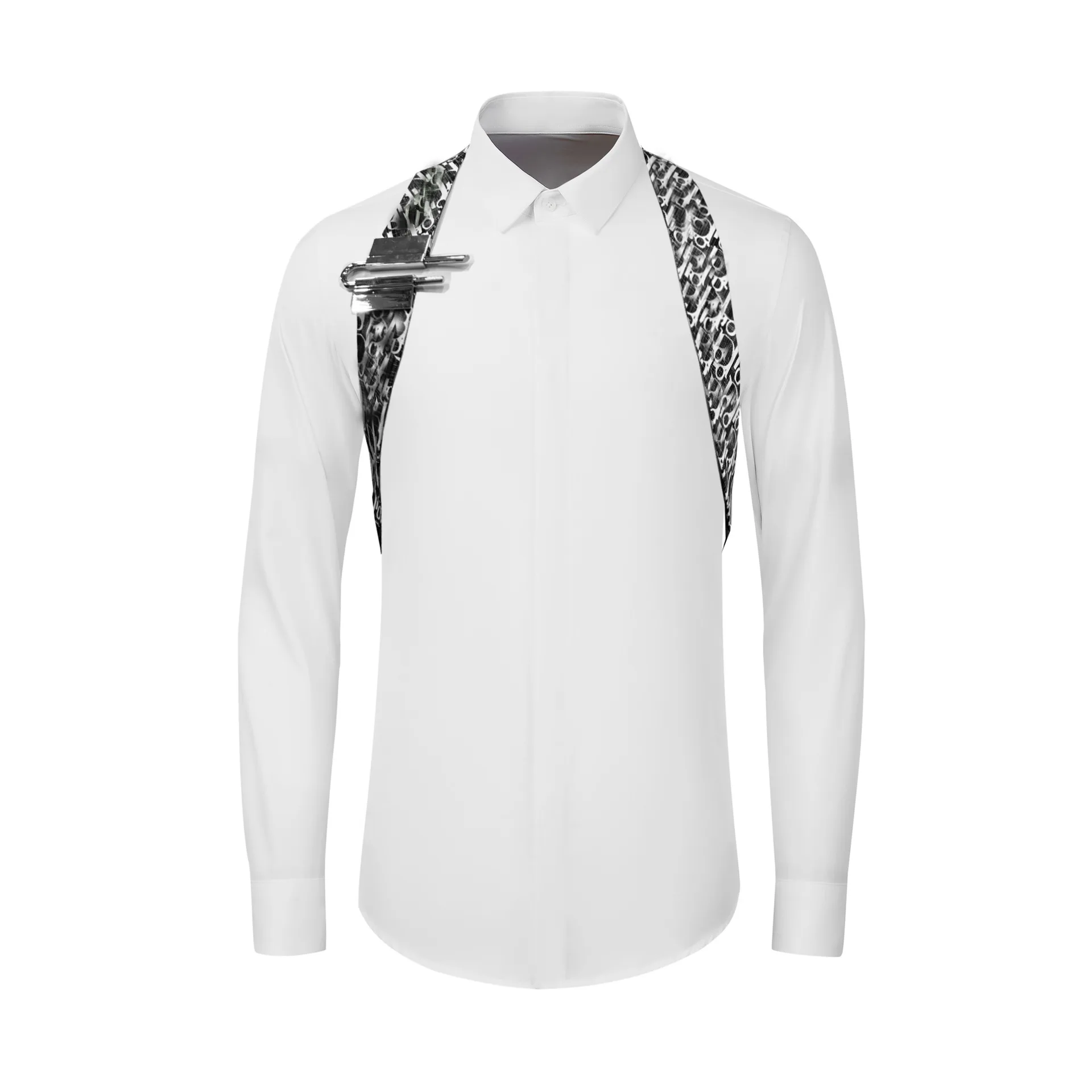 Autumn and winter new letter U-shaped men's long sleeved casual shirt, fashionable men's cross-border shirt