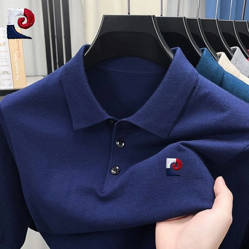 New men's high-quality knitted short sleeved polo shirt for summer fashion, casual, soft and breathable top