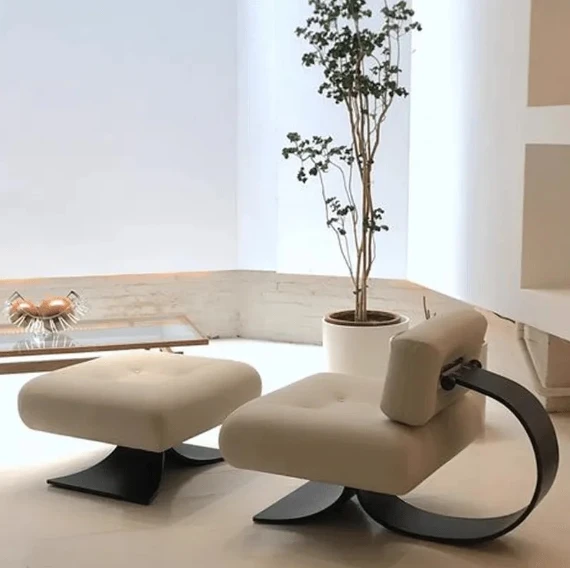 #Modern Simple Designer Single Sofa Chair Villa Living Room Light Luxury Special-shaped Leather Leisure Chair