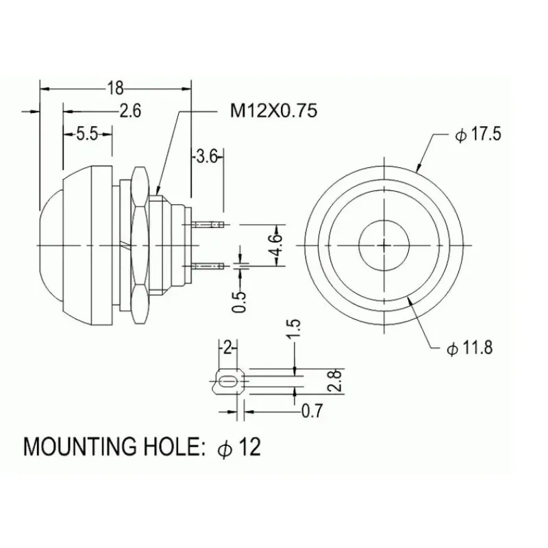 4Pcs PBS-33b 2Pin Mini Switch 12mm 12V 1A Waterproof Momentary Push Button Since The Reset Non-locking