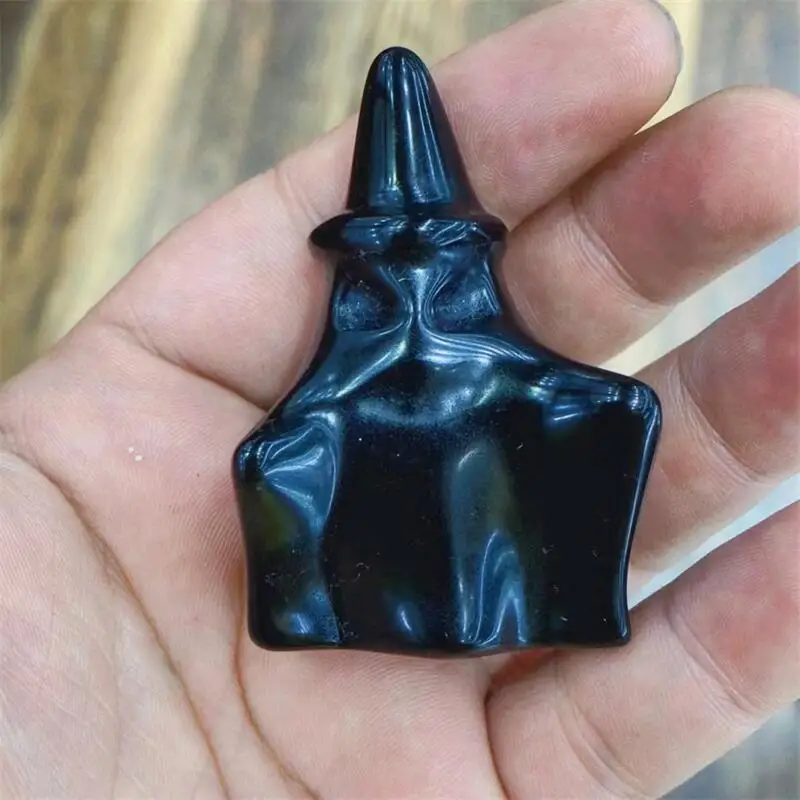 5.5CM Natural Black Obsidian Halloween Ghost Carving Obsidian Mineral Goddess Statue Crystal Figurines Decor Crafts For Gifts