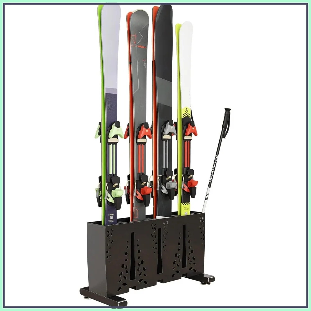 

Heavy Duty Metal Ski Storage Rack, 4 Pair Freestanding Steel Ski Holder, Floor Stand Ski Organizer for Garage and Home