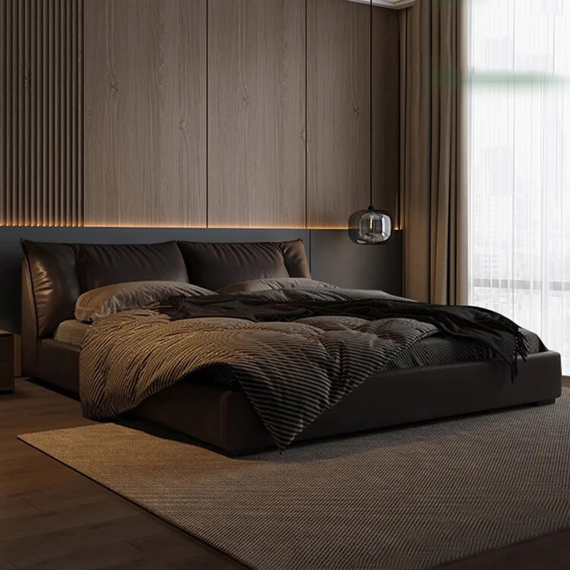 

Floor European Luxury Bed Double King Size Bedroom Sleeping Leather Bed Simple Space Saving Camas De Casal Trendy Furniture