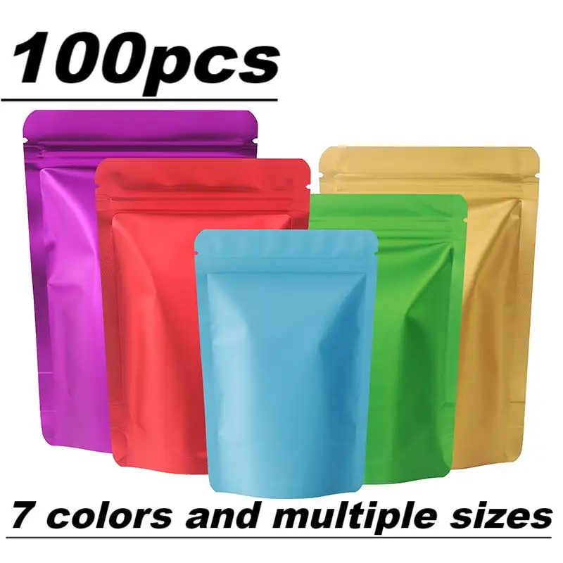 100pcs Kitchen Storage Coffee Grocery Zipper Mylar Bags Moisture-proof Vertical Plastic Bags Matte Aluminum Zipper Seal Bags