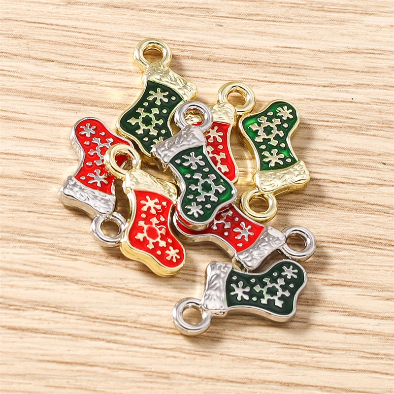 5 Stück 10x16mm Niedliche Emaille-Weihnachtsschneeflocken-Socken-Anhänger für die Herstellung von Ohrringen, Halsketten, DIY-Bastelarbeiten, Schmuckzubehör – Detail 12