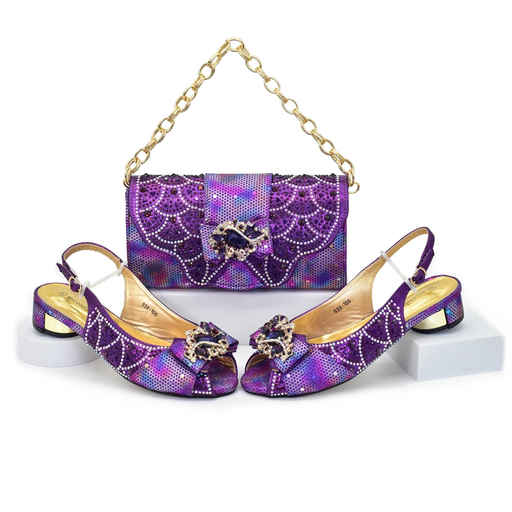 Elegant Peep-Toe Heels & Matching Bag Set, 4CM Square Heel, Women's Party Shoes