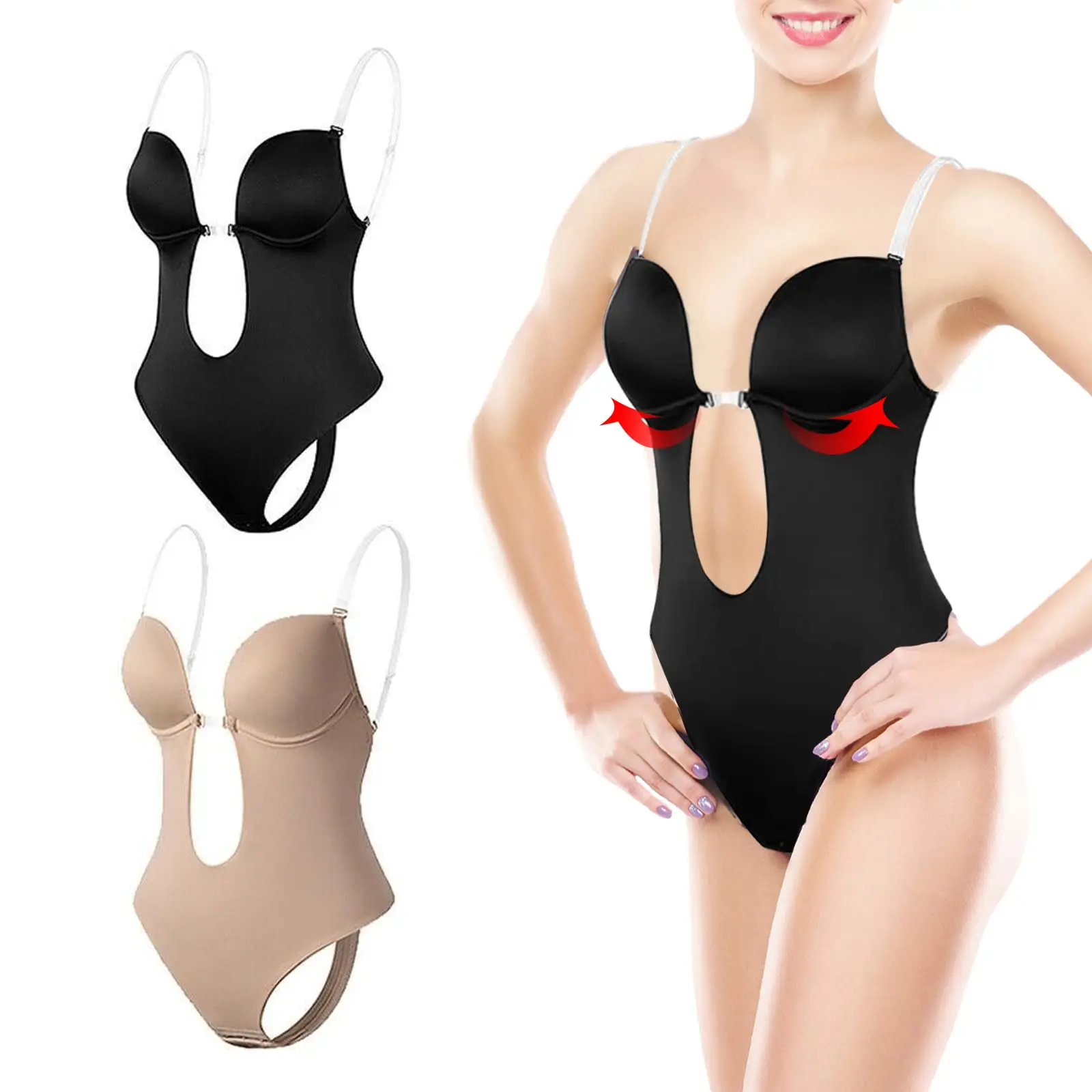 

Shapewear Backless Body Bra Shaper Women's Invishaper Low Back Plunge Thong Bodysuits Open Crotch Wedding Party Club Daily Wear