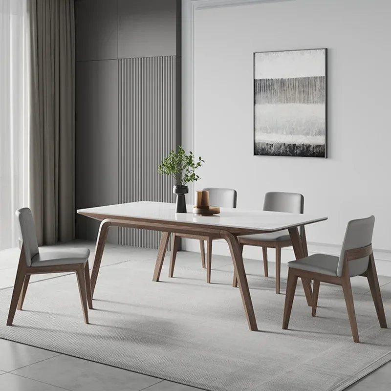 Solid wood rock plate dining table the latest fashion rectangular light rock plate dining table and chair combination