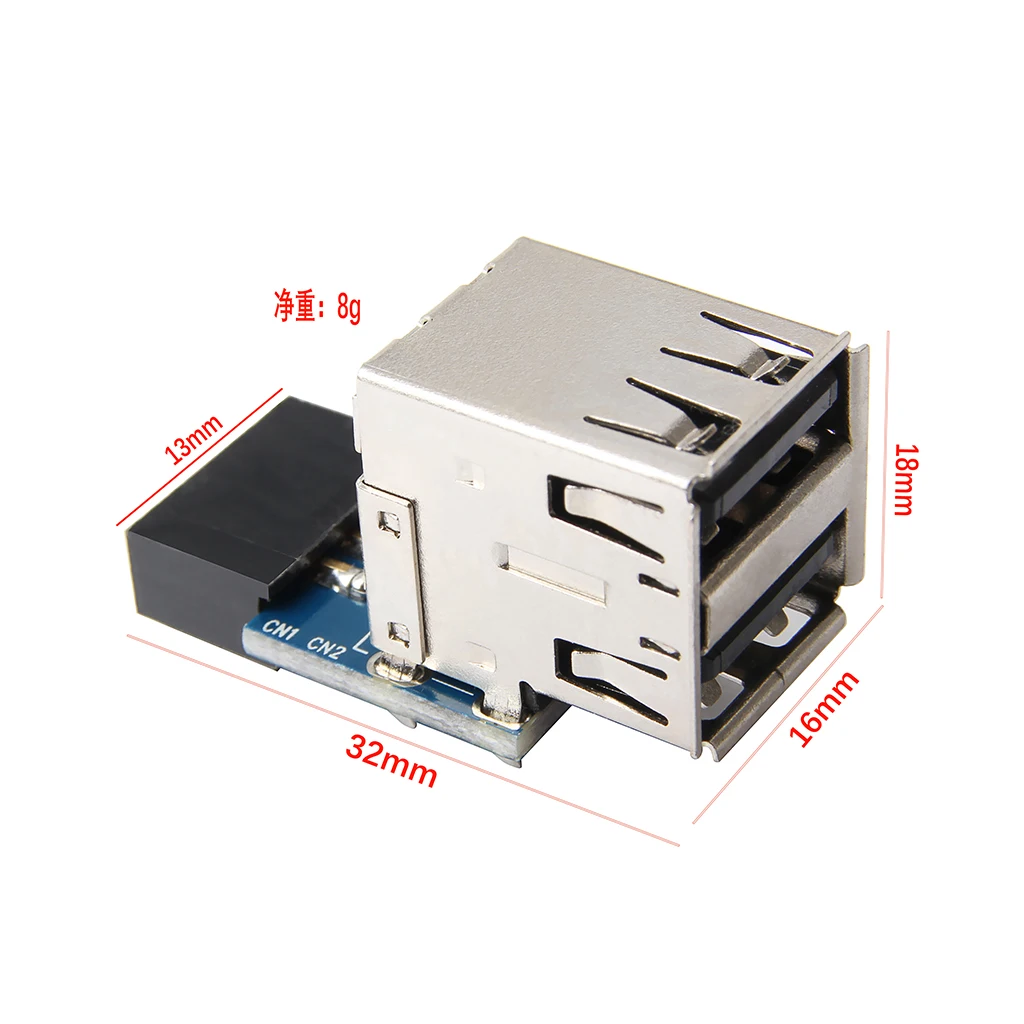 Adaptador USB interno para PC, convertidor de 2 puertos 2,0, 9 pines hembra A 2 puertos hembra, placa base PCB, extensor de tarjeta, nuevo