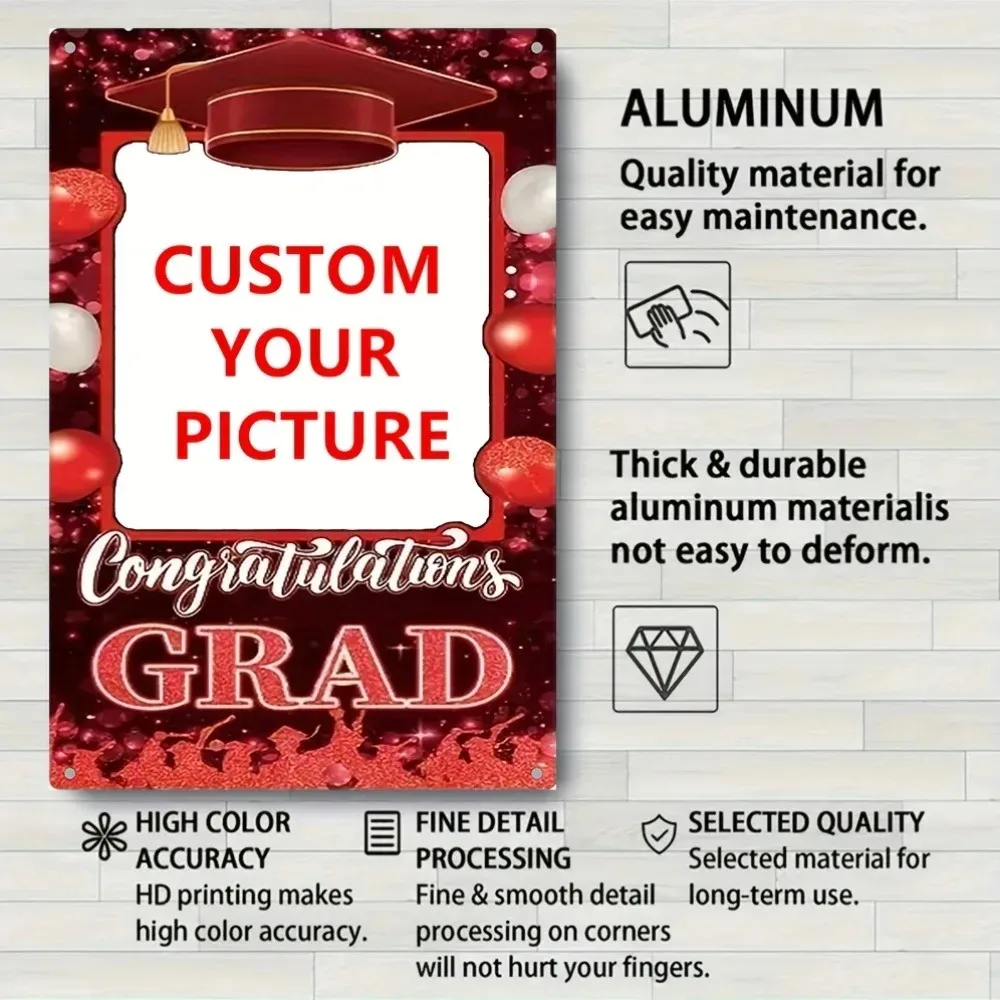 CIFbuy Customizable Red Black Graduation Aluminium Plaque,Custom Photo Insert Multipurpose Wall Hanging Decor Present (Only For