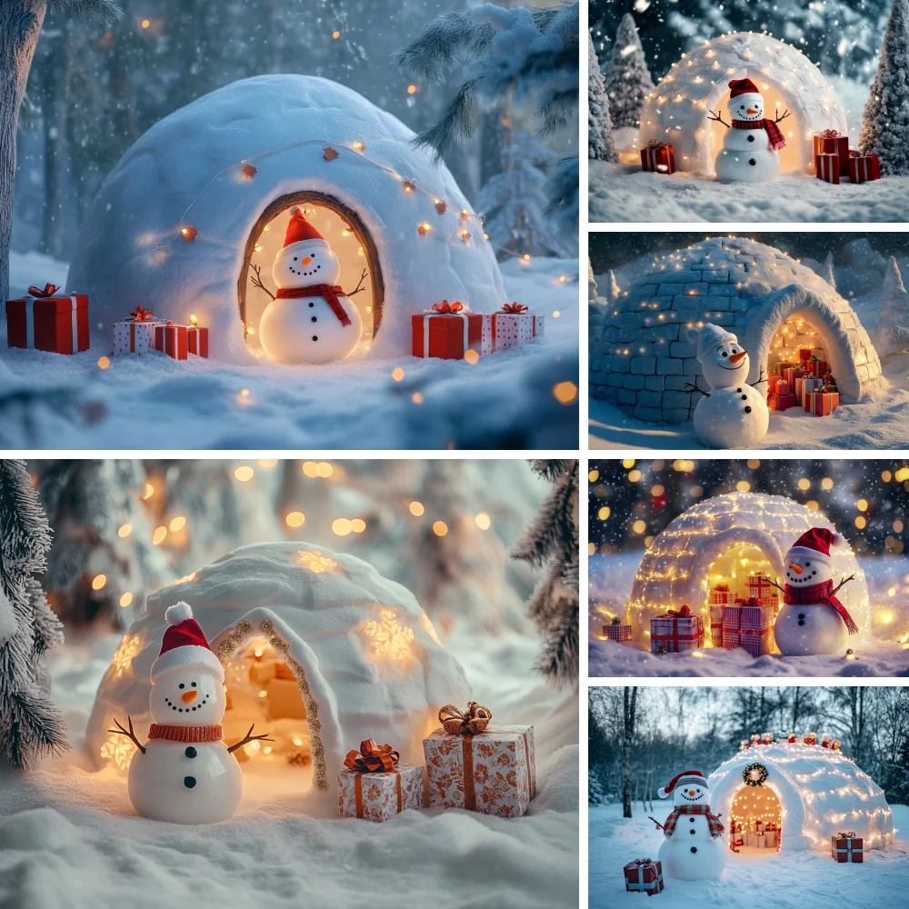 

Christmas Snowman Background Photography Santas White Snowy House Xmas Tree Forest Backdrop Kids Baby Birthday Photo Studio Prop