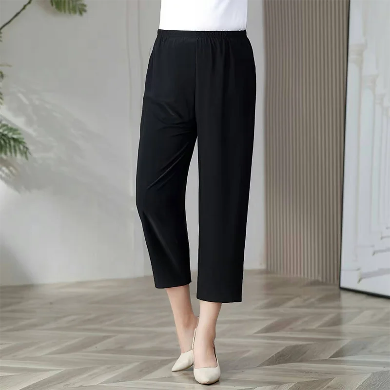 8XL Summer Women's Soft Thin Pants Plus Size 2025 Elastic Waist Casual Pants Office Casual Daily Outdoor Pants
