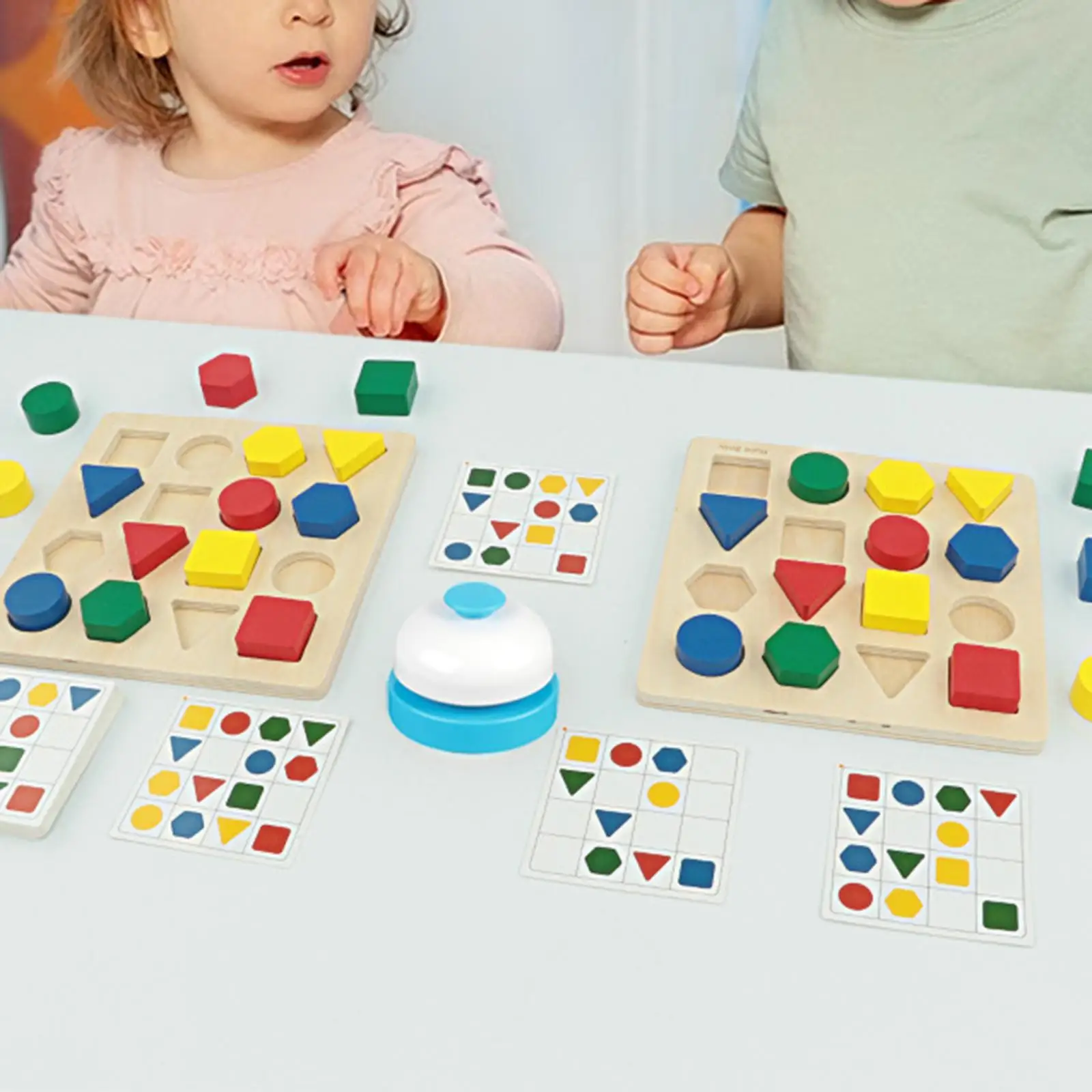 Shape Quick Matching Board Preschool Brain Teaser Puzzle with Bell and Cards