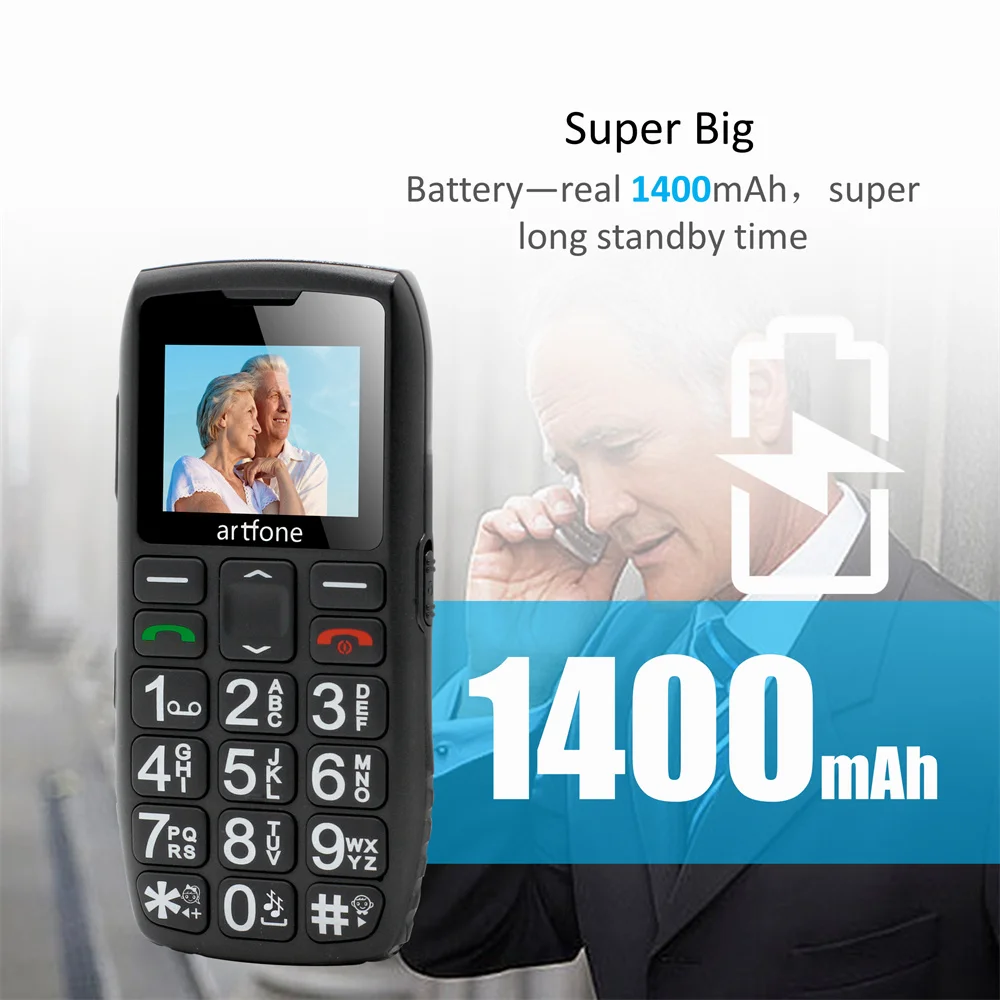 LTE 4G Senior Mobile Phone Artfone C1+ With Charging Dock Big Keypad For Elderly Single Sim One Key SOS FM 1400mAh Bar CellPhone