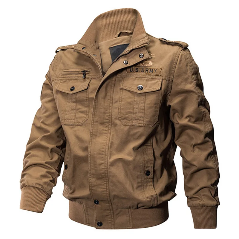

Retro Style Jacket Khaki Color Autumn and Winter New Men's Clothing Military Cotton Jacket with Fleece Workwear Men's Clothing