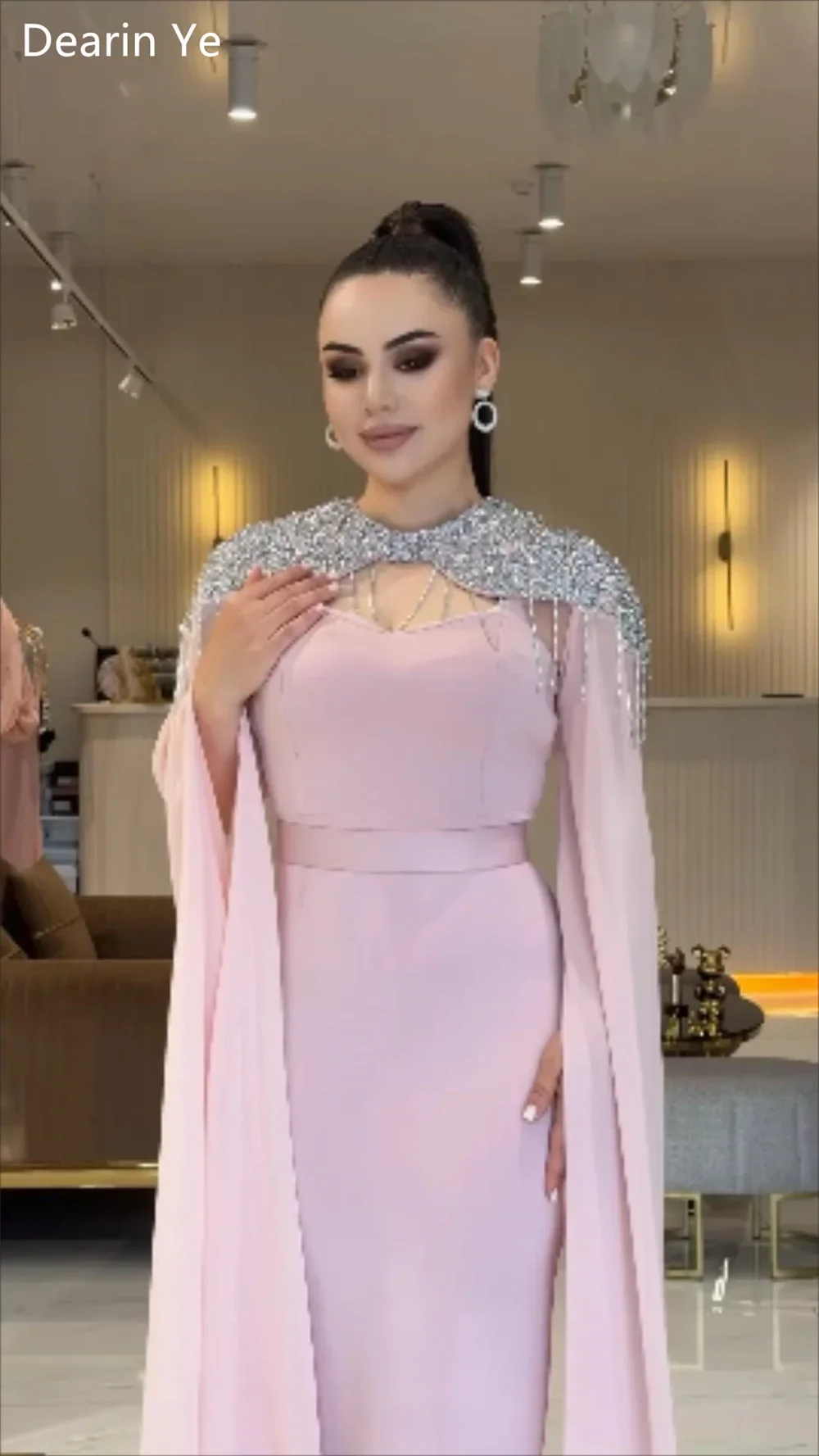 Personalizado arábia saudita vestido de baile formal noite dearin decote colher coluna tornozelo comprimento lantejoulas saias fita tu