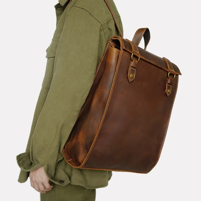 Retro handmade leather backpack men's first layer cowhide computer bag